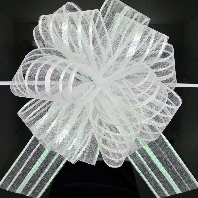 Large Organza Pull Bow, 6 Inches, 5 Pieces - White - Image 1
