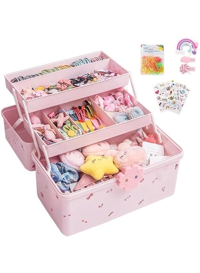 TRASSLE Hair Accessories Organizer, Pink Hair Accessory Jewelry Box for Girls, Hair Accessory Storage Organizer Box Case Jewelry Container for Girls - Image 1