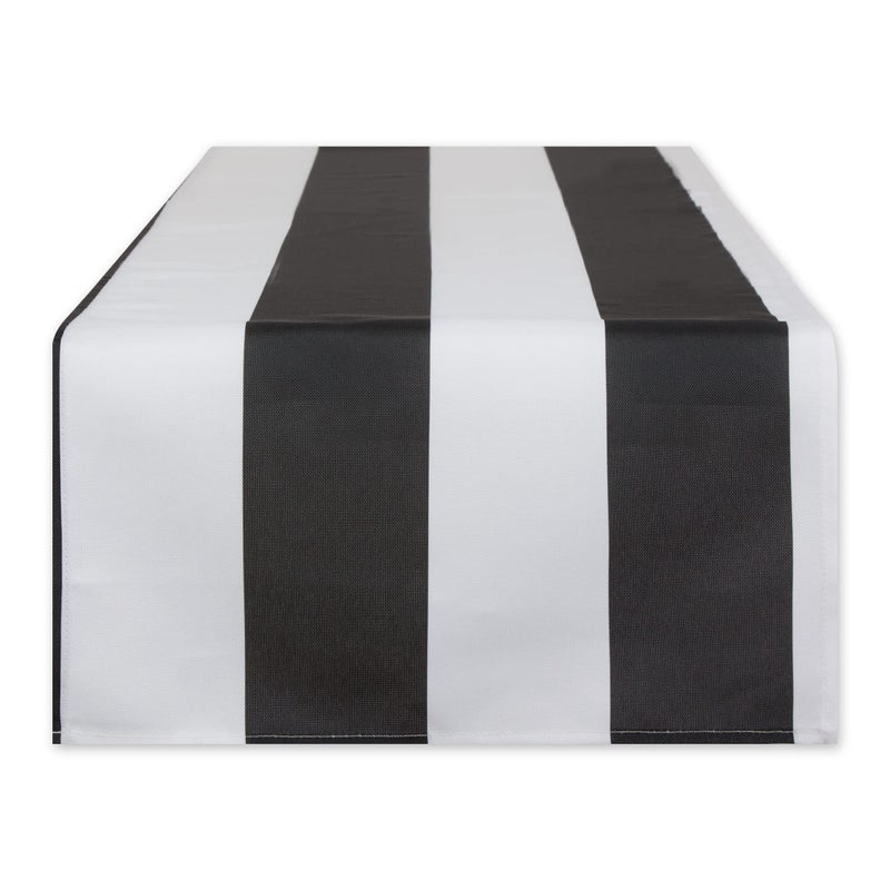 EL: TEXTILES BLACK CABANA STRIPE PRINT OUTDOOR TABLE RUNNER 14x72 - Image 2