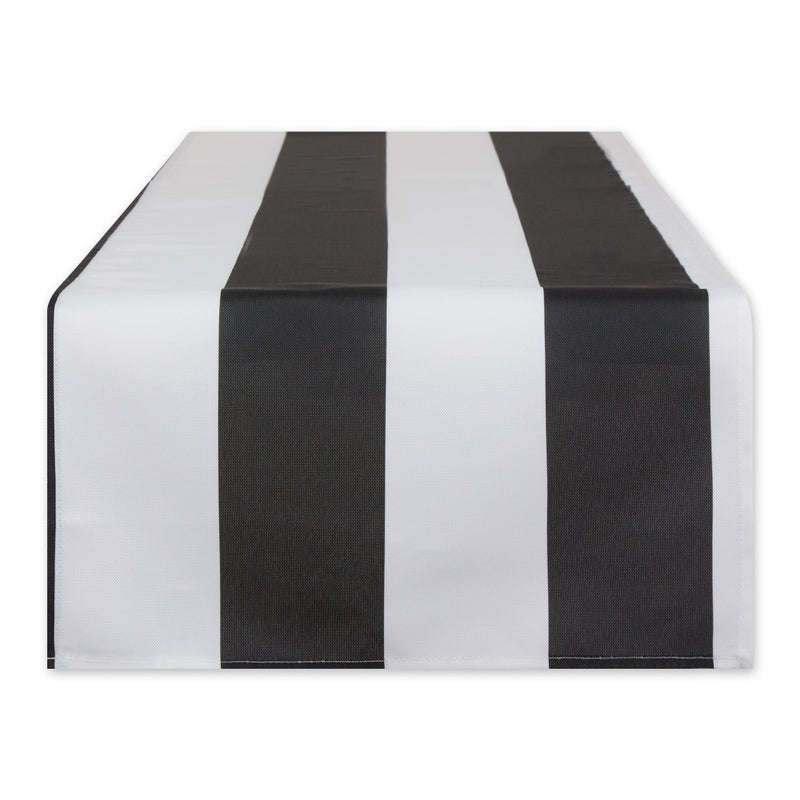 EL: TEXTILES BLACK CABANA STRIPE PRINT OUTDOOR TABLE RUNNER 14x72 - Image 1