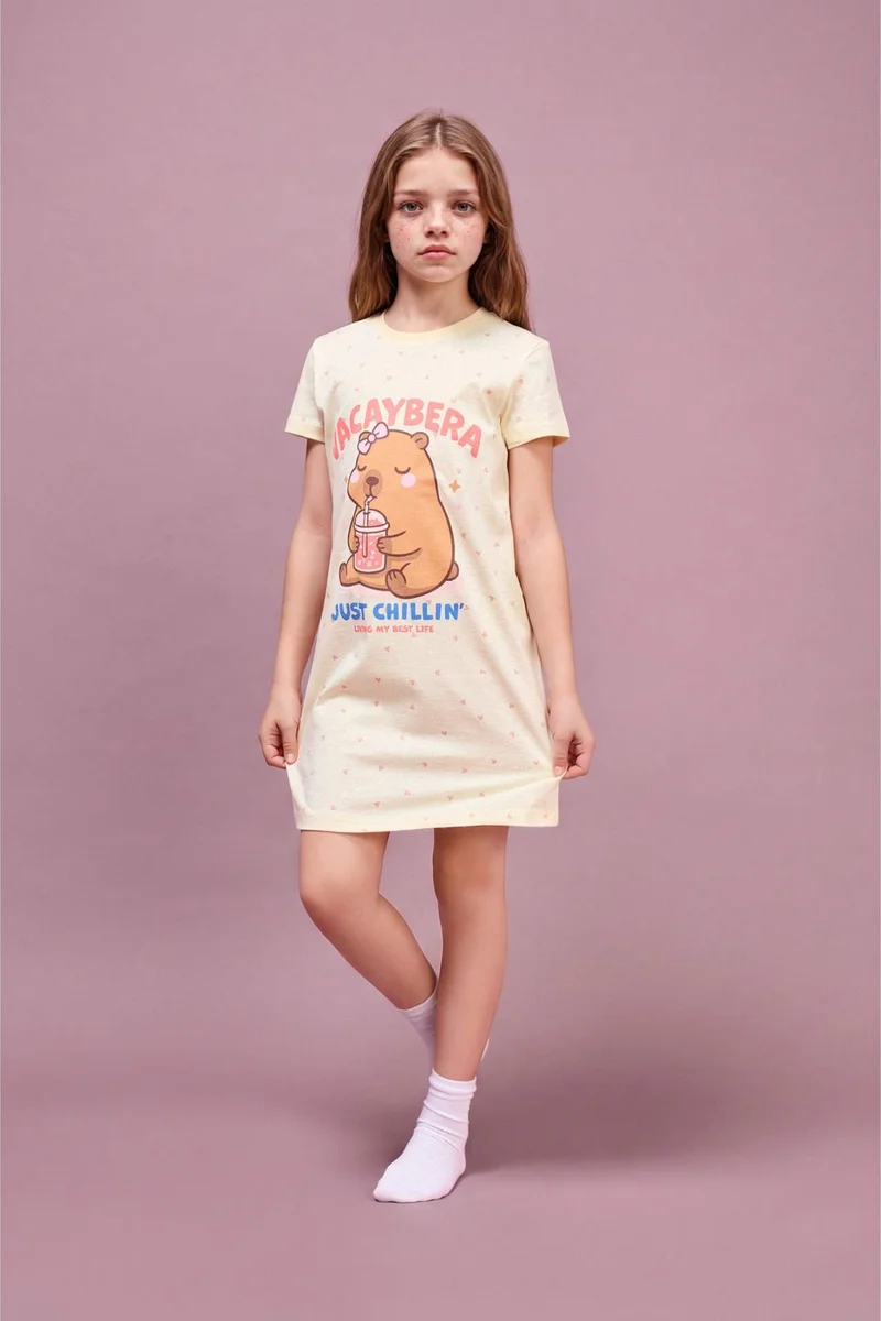 Defacto Girl Printed Yellow Dress