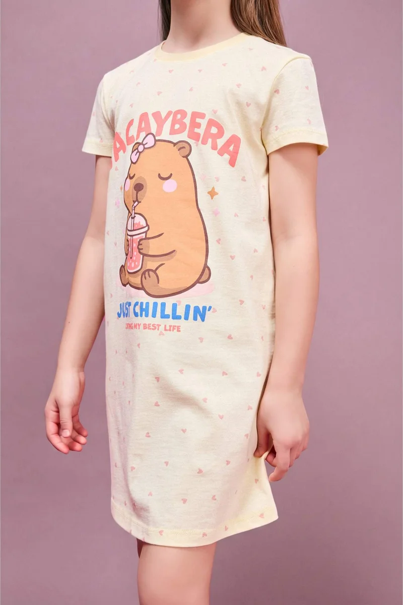 Defacto Girl Printed Yellow Dress