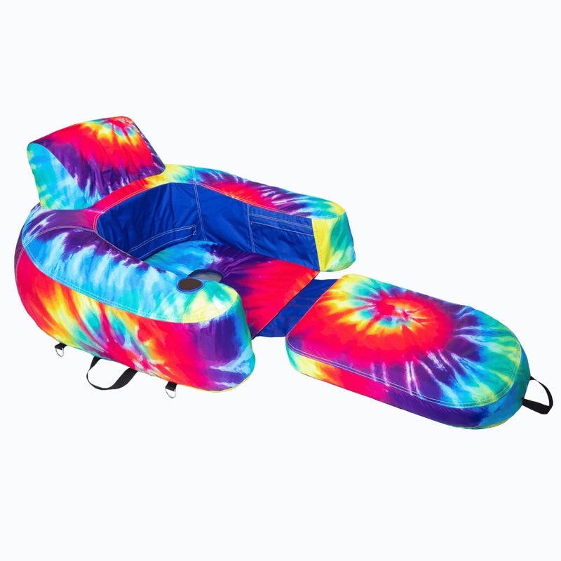 Freetime Fun Pool Lounger Inflatable Pool Floats Pool Lake River Floating Lounge Chair Heavy Duty Fabric Pool Raft 2in1 Convertible Chair TieDye 1 Pack - Image 2