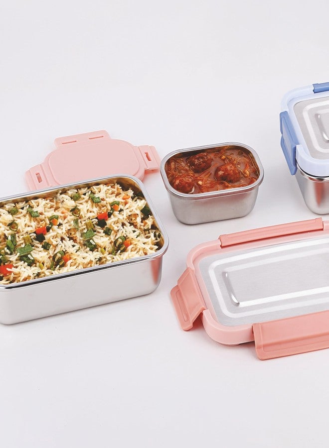 ATTRO Smart Meal Big Stainless Steel Lunch Box with 1 Small Container Airtight Spill-Proof BPA Free Food Grade Ideal for Office, School, Picnic, 950ml+170ml- Peach - Image 3