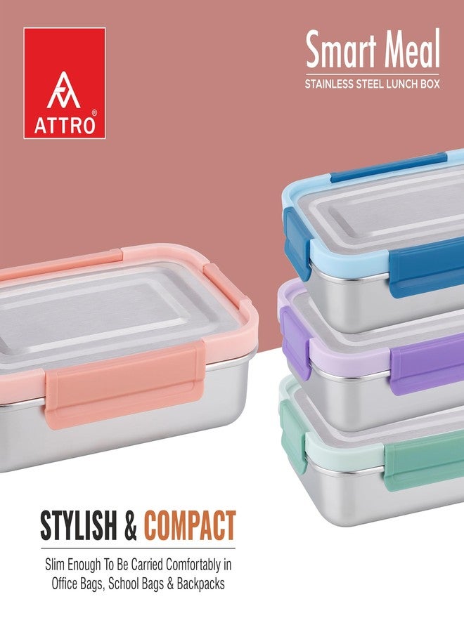 ATTRO Smart Meal Big Stainless Steel Lunch Box with 1 Small Container Airtight Spill-Proof BPA Free Food Grade Ideal for Office, School, Picnic, 950ml+170ml- Peach - Image 4