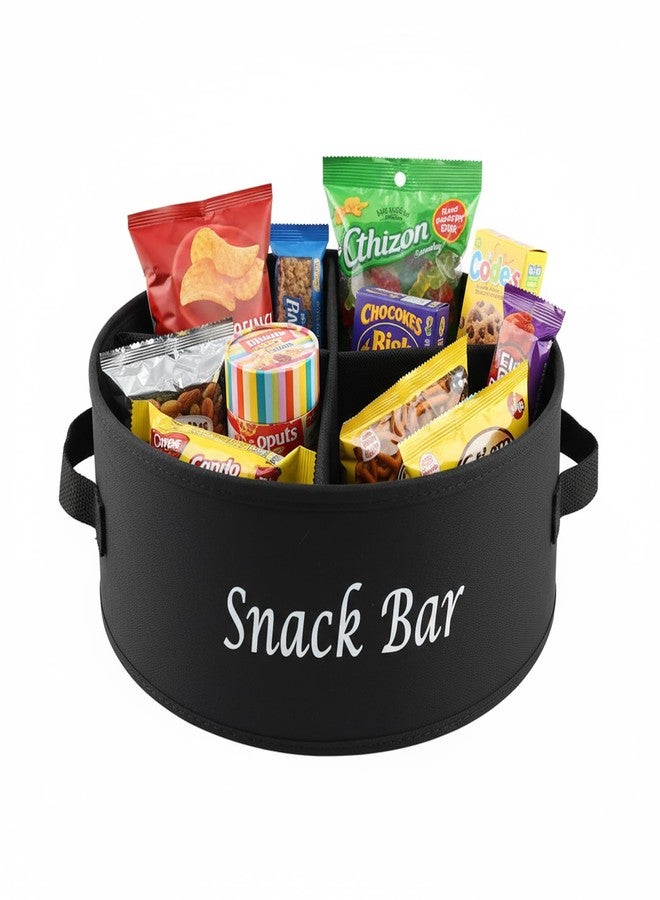 Xbopetda Snack Organizer for Countertop, Fabric Snack Organizer with Handles, 4 Compartments Snack Containers Candy Storage, Round Snack Basket Tray, Kitchen Pantry Organizer and Storage (Black) - Image 1