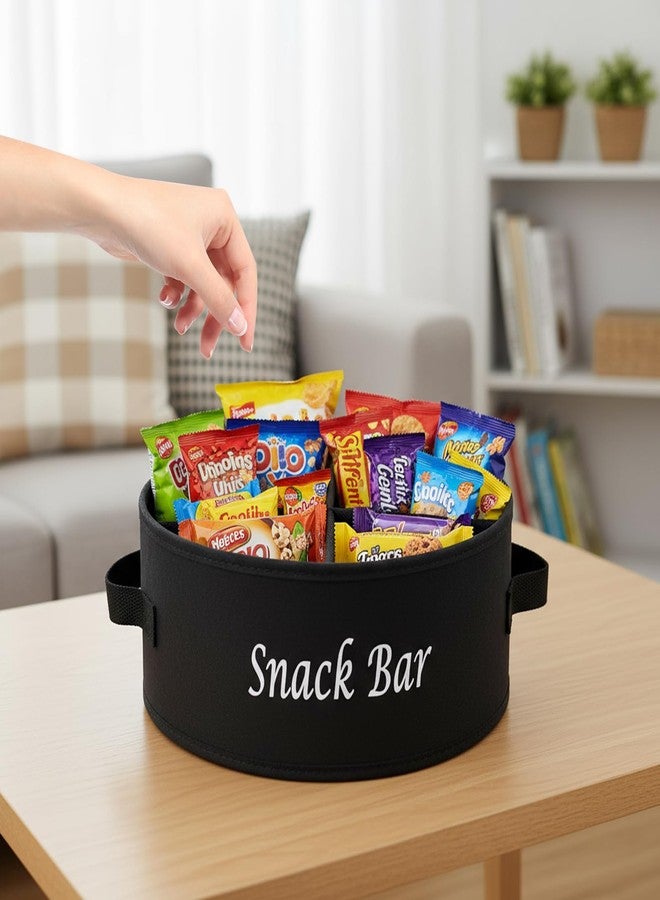 Xbopetda Snack Organizer for Countertop, Fabric Snack Organizer with Handles, 4 Compartments Snack Containers Candy Storage, Round Snack Basket Tray, Kitchen Pantry Organizer and Storage (Black) - Image 3