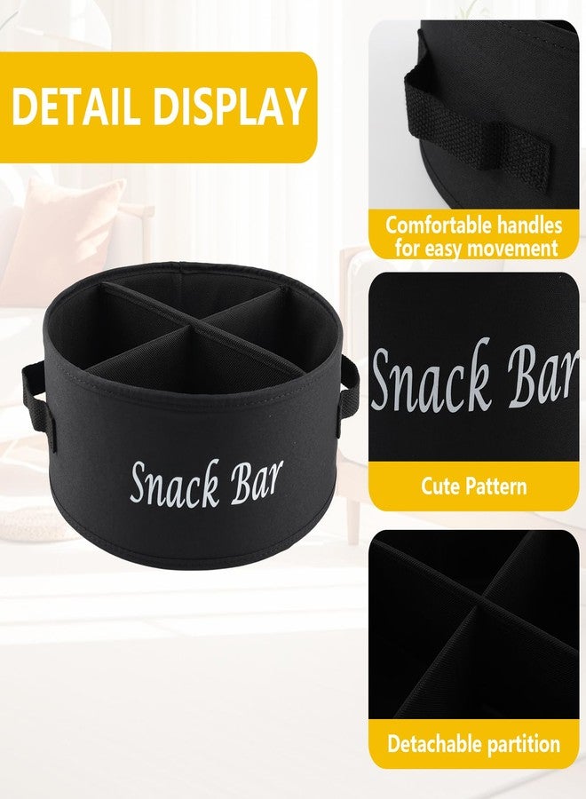 Xbopetda Snack Organizer for Countertop, Fabric Snack Organizer with Handles, 4 Compartments Snack Containers Candy Storage, Round Snack Basket Tray, Kitchen Pantry Organizer and Storage (Black) - Image 2