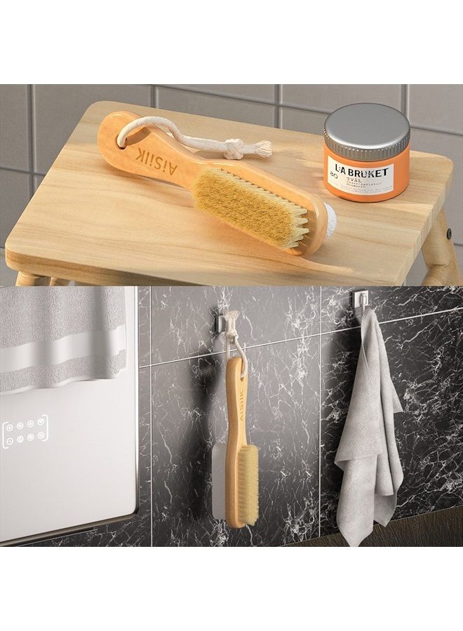 Foot Natural Bristle Brush & Pumice Stone Combo W/Rope wooden handle - Exfoliator Pedicures Calluses Remover - Smoother Body skin, feet, elbow Scrubber for Massage SPA Sauna and more