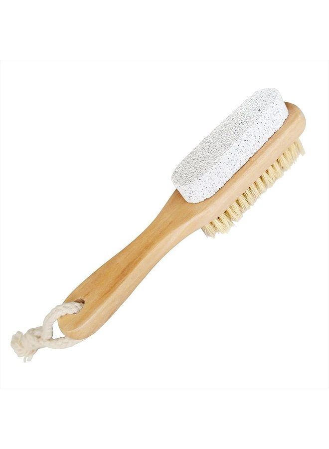 Foot Natural Bristle Brush & Pumice Stone Combo W/Rope wooden handle - Exfoliator Pedicures Calluses Remover - Smoother Body skin, feet, elbow Scrubber for Massage SPA Sauna and more