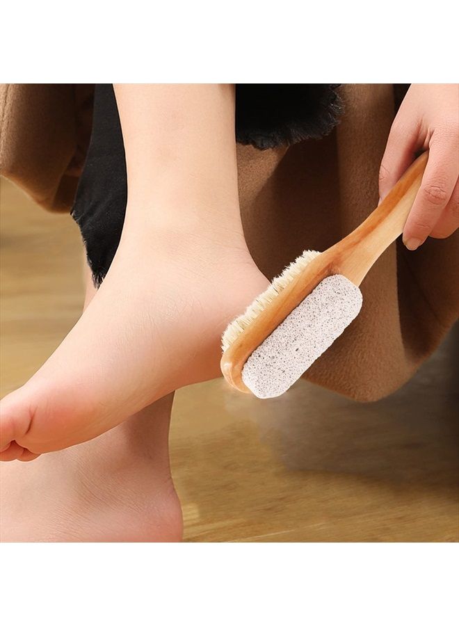 Foot Natural Bristle Brush & Pumice Stone Combo W/Rope wooden handle - Exfoliator Pedicures Calluses Remover - Smoother Body skin, feet, elbow Scrubber for Massage SPA Sauna and more