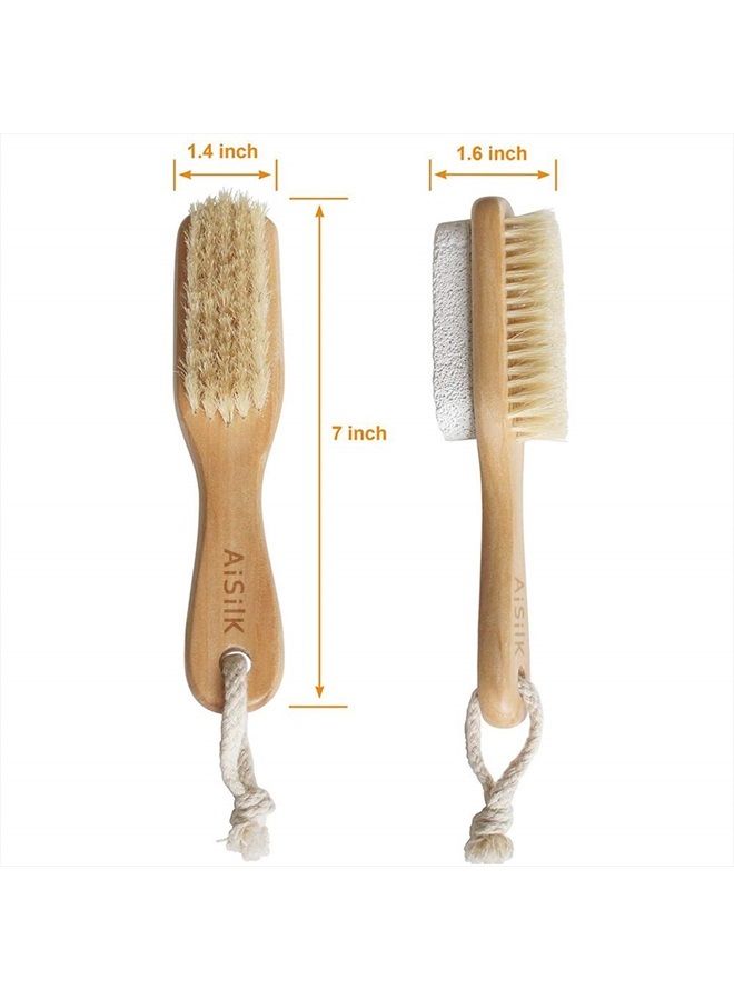 Foot Natural Bristle Brush & Pumice Stone Combo W/Rope wooden handle - Exfoliator Pedicures Calluses Remover - Smoother Body skin, feet, elbow Scrubber for Massage SPA Sauna and more