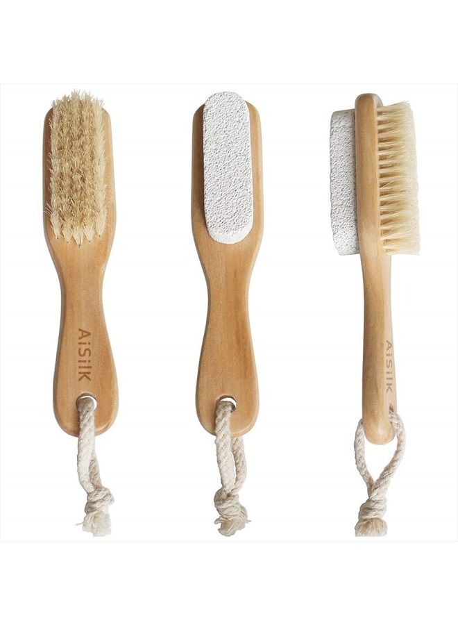 Foot Natural Bristle Brush & Pumice Stone Combo W/Rope wooden handle - Exfoliator Pedicures Calluses Remover - Smoother Body skin, feet, elbow Scrubber for Massage SPA Sauna and more