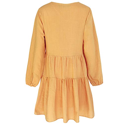 FANCYINN Womens Cute Shift Tunic Dress Babydoll Long Lantern Sleeves V Neck Beach Ruffle Mini Dresses & Pockets Mustard L - Image 5