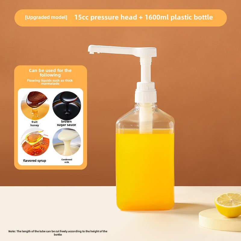 1 x 5 pcs Manual Press Sugar Dispenser Large Capacity Milk Tea Shop [Plastic upgrade] long 15cc +1600ml plastic bottle body 