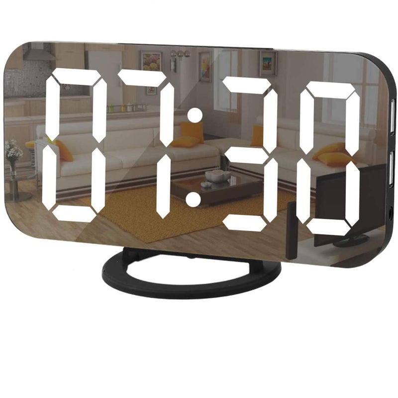 SZELAM Digital Clock Large Display LED Alarm Electric Clocks Mirror Surface for Makeup with Diming Mode 3 Levels Brightness Dual USB Ports Modern Decoration for Home Bedroom DecorBlack