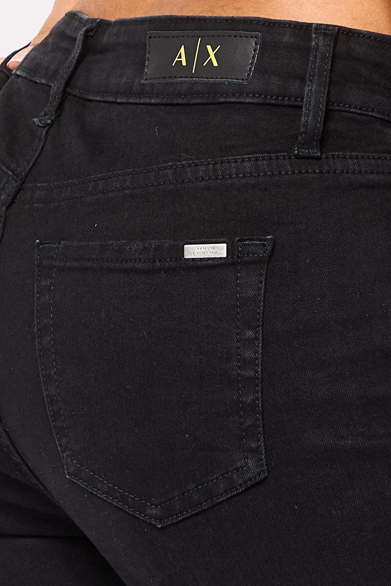 armani AX Armani Exchange Women Super Skinny Fit Washed Stretchable Denim Jeans, Black - Image 3