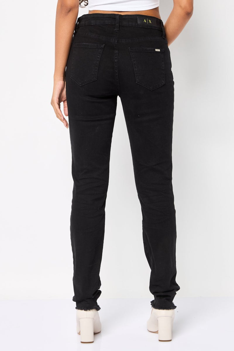 armani AX Armani Exchange Women Super Skinny Fit Washed Stretchable Denim Jeans, Black - Image 4