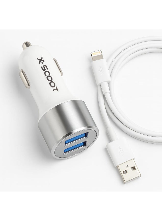 X-SCOOT Fast Car Charger XC-310 Dual USB 3.1A with LED Light + Lightning Cable – Dual Fast Charging Car Adapter - Image 1