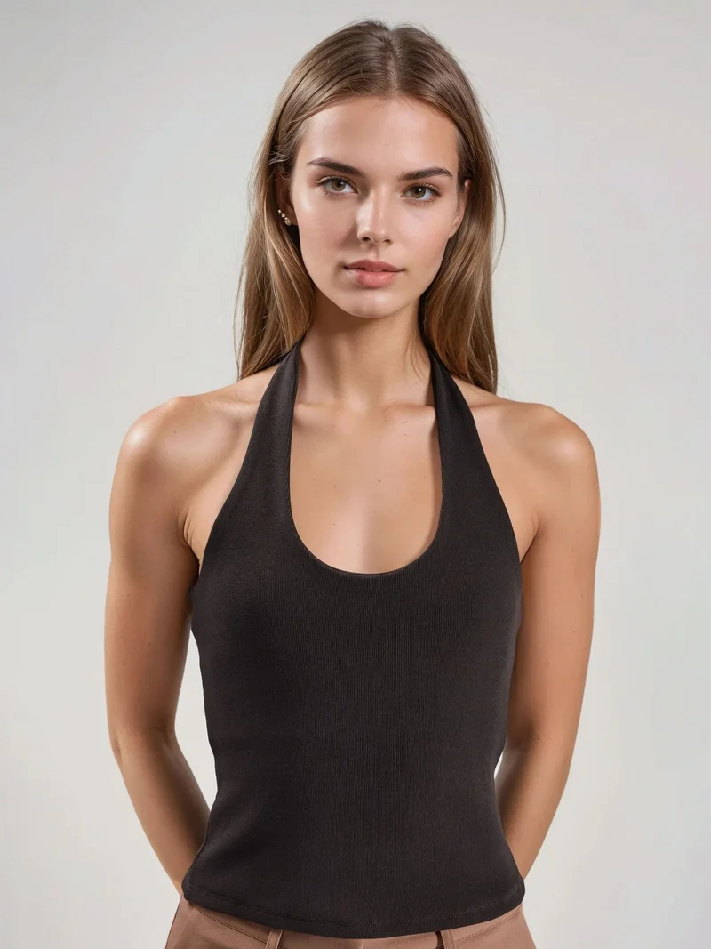 Hiccup Mocha Brown Fitted Halter Neck Knit Top for Women | Best Price UAE
