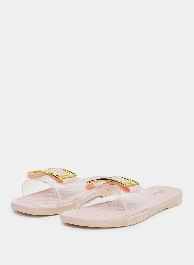 Take Two Take Two Buckle Decoration Transparent Vamp Flat Sandals