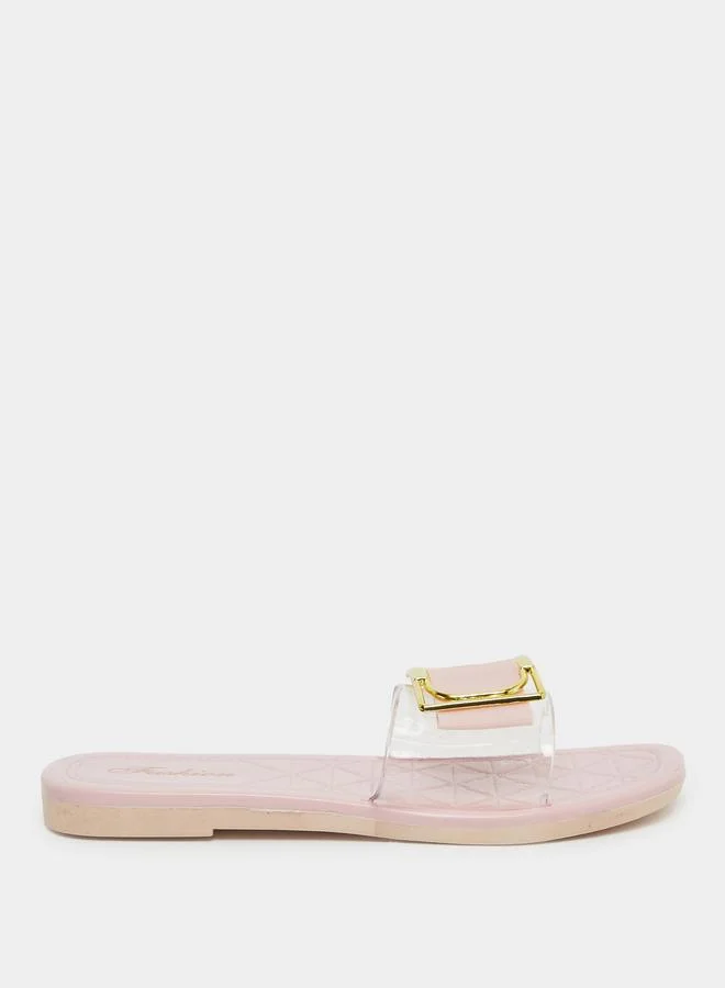 Take Two Take Two Buckle Decoration Transparent Vamp Flat Sandals