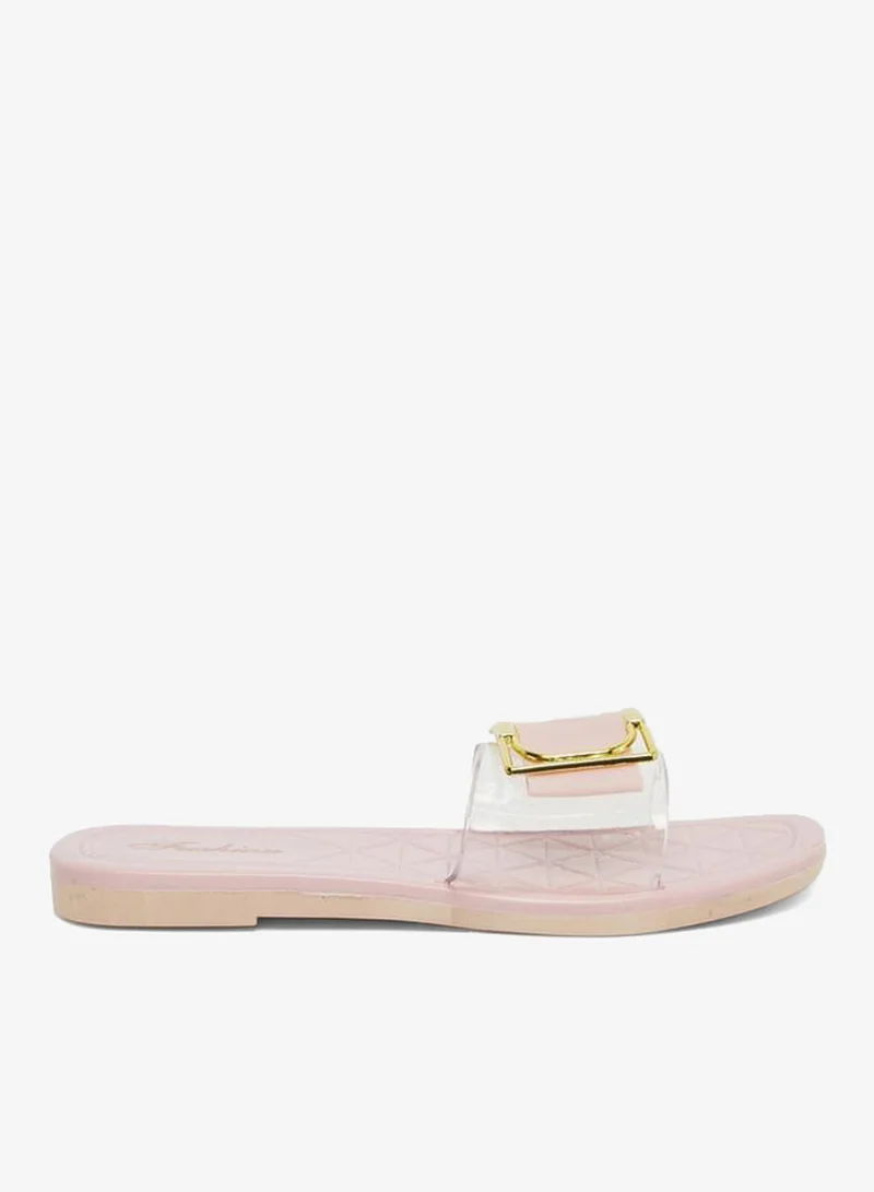 Take Two Take Two Buckle Decoration Transparent Vamp Flat Sandals