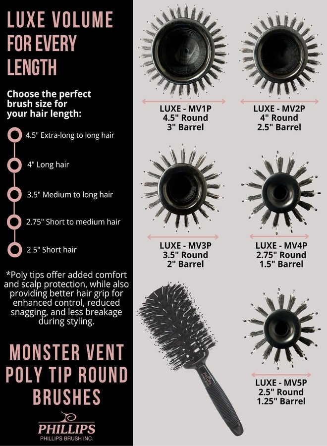 Phillips Brush Luxe Monster Vent 2 Poly-Tipped Professional Hair Brush (4” Diameter Barrel) - Black & Rose Gold Vented Hairbrush, Mixed Boar Hair & Poly-Tipped Nylon Bristles - Image 4