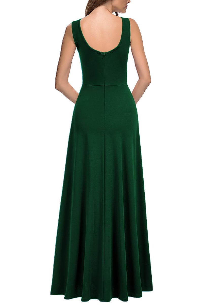 MUSHARE Women's Square Neck Sexy Split Cocktail Party Maxi Long Formal Dress Green - Image 2