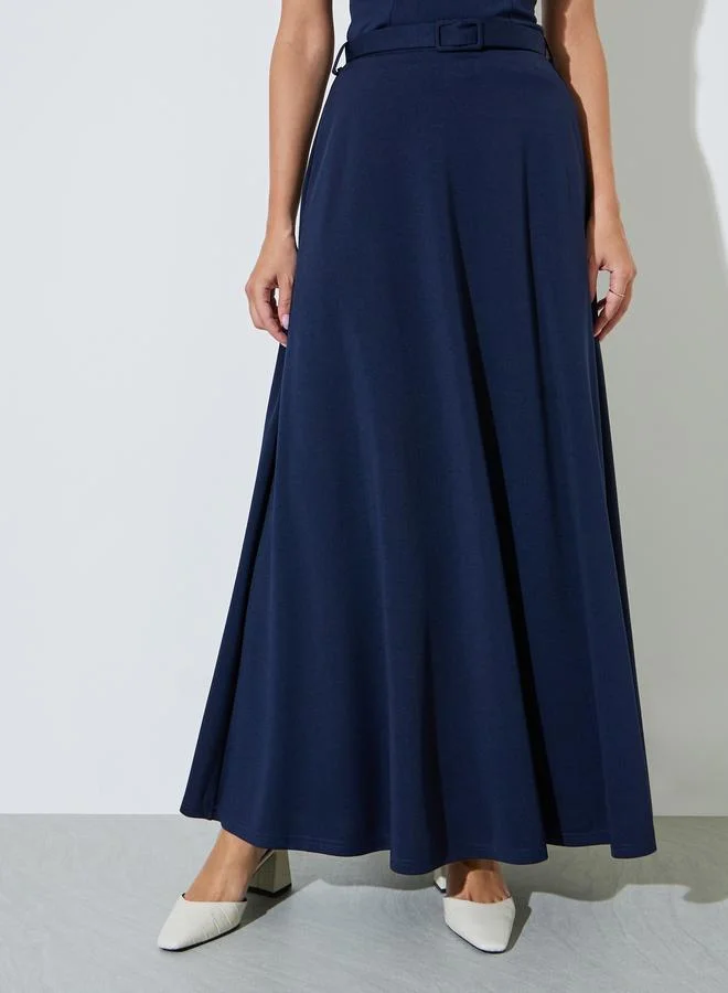 ستايلي Navy Blue A-Line Maxi Skirt with Belt