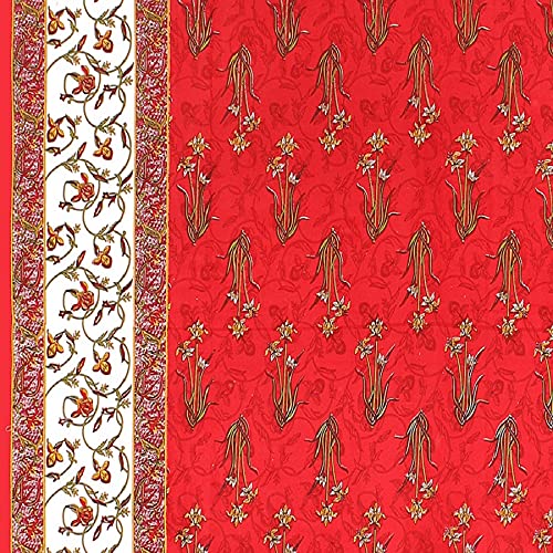 E Elma Pure Cotton Rajasthani Tradition Queen Size Jaipuri Double Bedsheets with 2 Pillow Covers Standard Red - Image 4