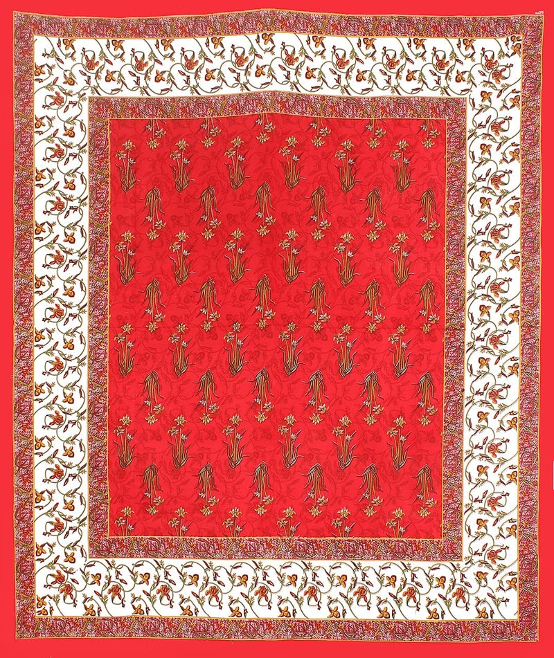 E Elma Pure Cotton Rajasthani Tradition Queen Size Jaipuri Double Bedsheets with 2 Pillow Covers Standard Red - Image 2