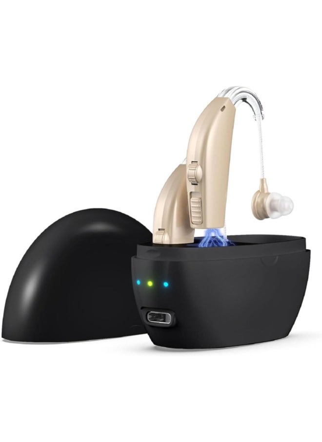 Jccgoo Hearing Aids, Hearing Aids for Seniors with Noise Cancelling and Volume Control, Rechargeable Hearing Aids for Hearing Loss with Charging Case  - Image 1