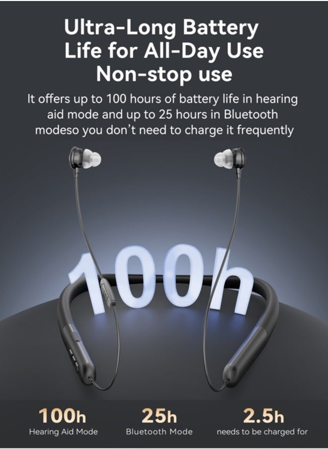 Jccgoo - Neckband Bluetooth Hearing Aids with 16-Channel DSP Chip, Clear Sound, Comfortable Fit, Supports Calls & Music, Up to 100h Standby - Image 1