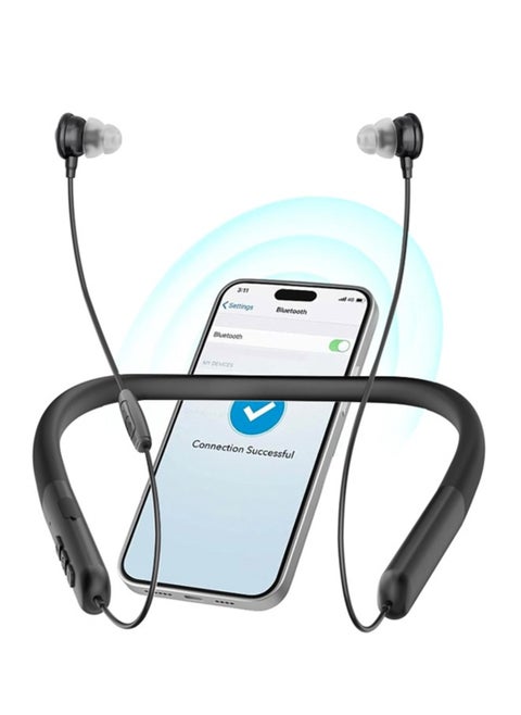 Neckband Bluetooth Hearing Aids with 16-Channel DSP Chip, Clear Sound, Comfortable Fit, Supports Calls & Music, Up to 100h Standby