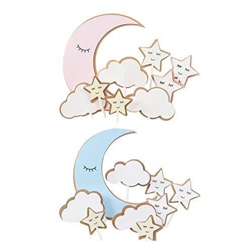 PTS Moon Star Cake Toppers Cloud Cupcake Picks Paper Baking Decoration for Baby Shower Birthday Wedding Party 18 Pcs - Image 1