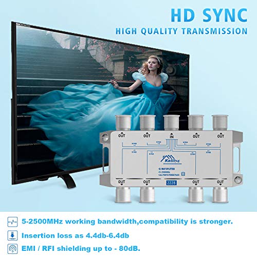Keliiyo 8 Way Coaxial Cable Splitter 5-2500MHz,Work with Satellite TV CATV Antenna System and MoCA Configurations (Sliver-8 Way) - Image 3