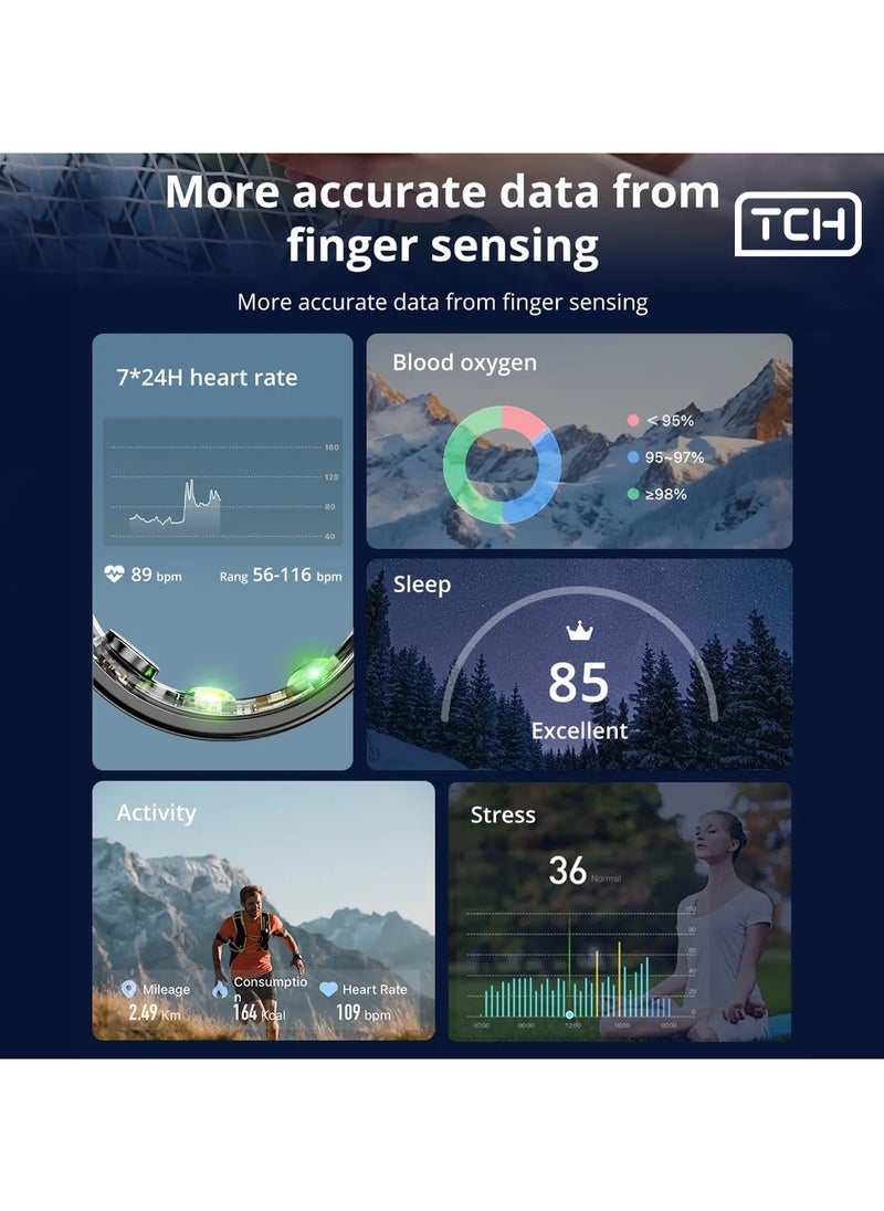 TCH TCH Smart Ring R10 - Health & Fitness Tracker for Men and Women, Sleep Monitoring, Heart Rate Oxygen, Pressure, Stress Tracking, Waterproof, 7 Days Battery Life Family Care Android+IOS  - Image 2