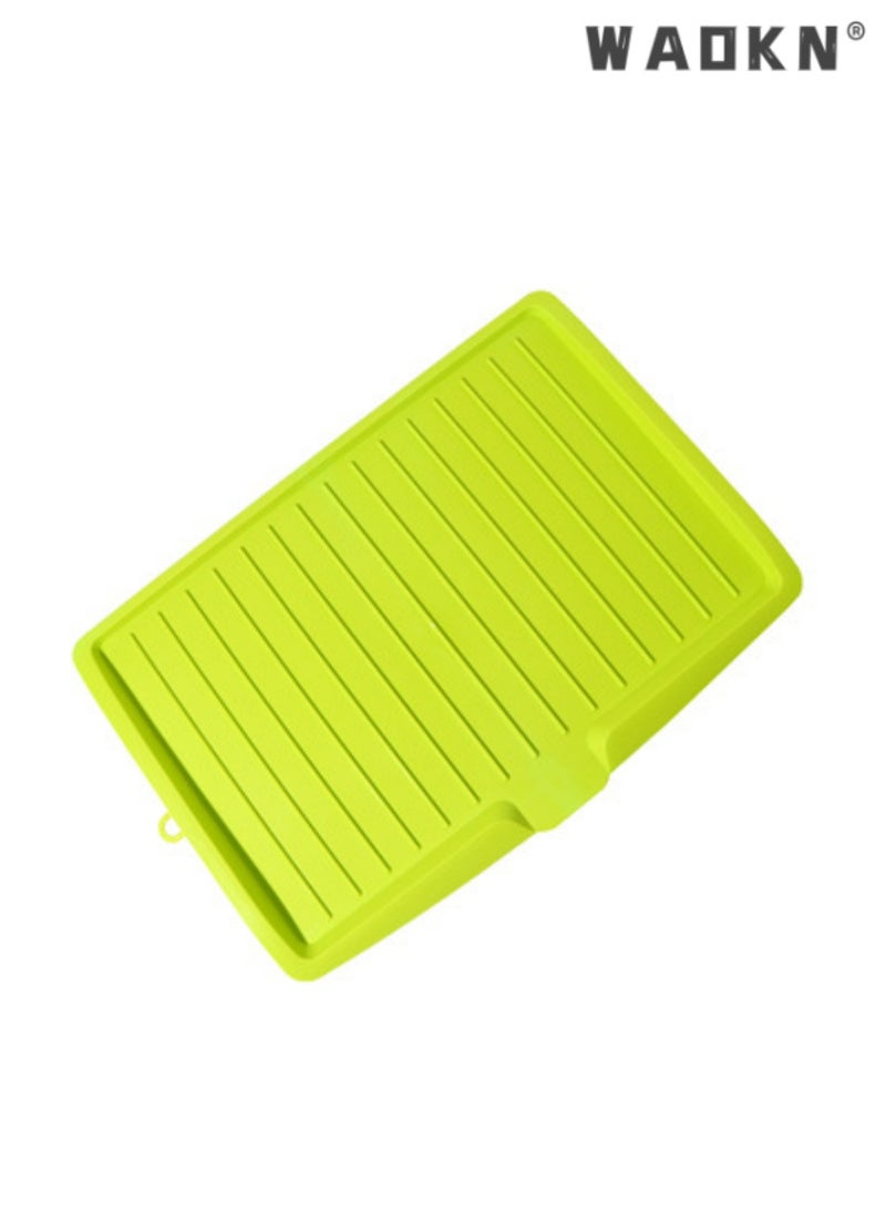 WAOKN Multifunctional large kitchen drain tray fruit and vegetable plastic drain tray rectangular bowl and chopsticks tableware drain rack（green）  - Image 1