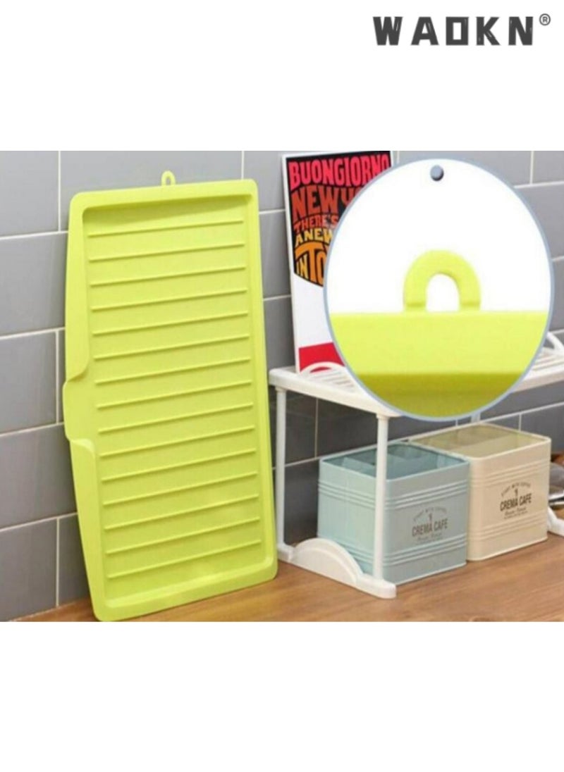 WAOKN Multifunctional large kitchen drain tray fruit and vegetable plastic drain tray rectangular bowl and chopsticks tableware drain rack（green）  - Image 4