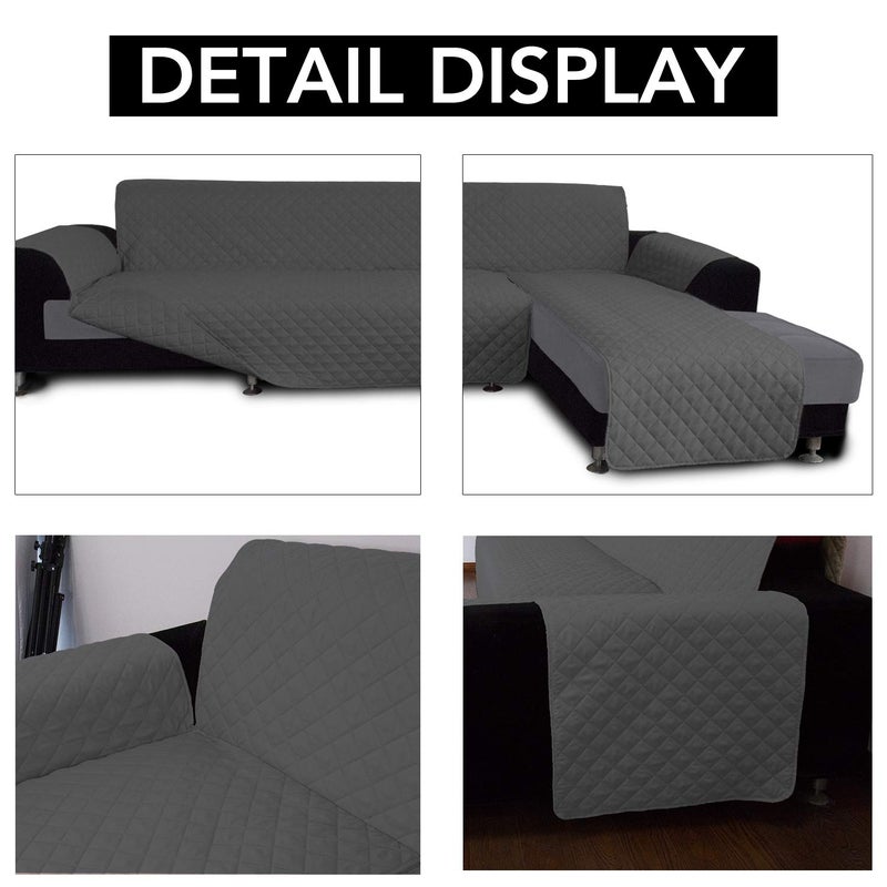 Easy-Going Microfiber L Shape Sectional Chaise Lounge Reversible Sofa Slip Cover (Large, Dark Grey) - Image 3