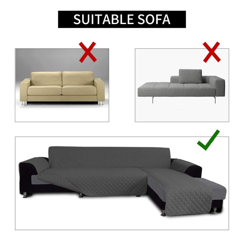 Easy-Going Microfiber L Shape Sectional Chaise Lounge Reversible Sofa Slip Cover (Large, Dark Grey) - Image 4