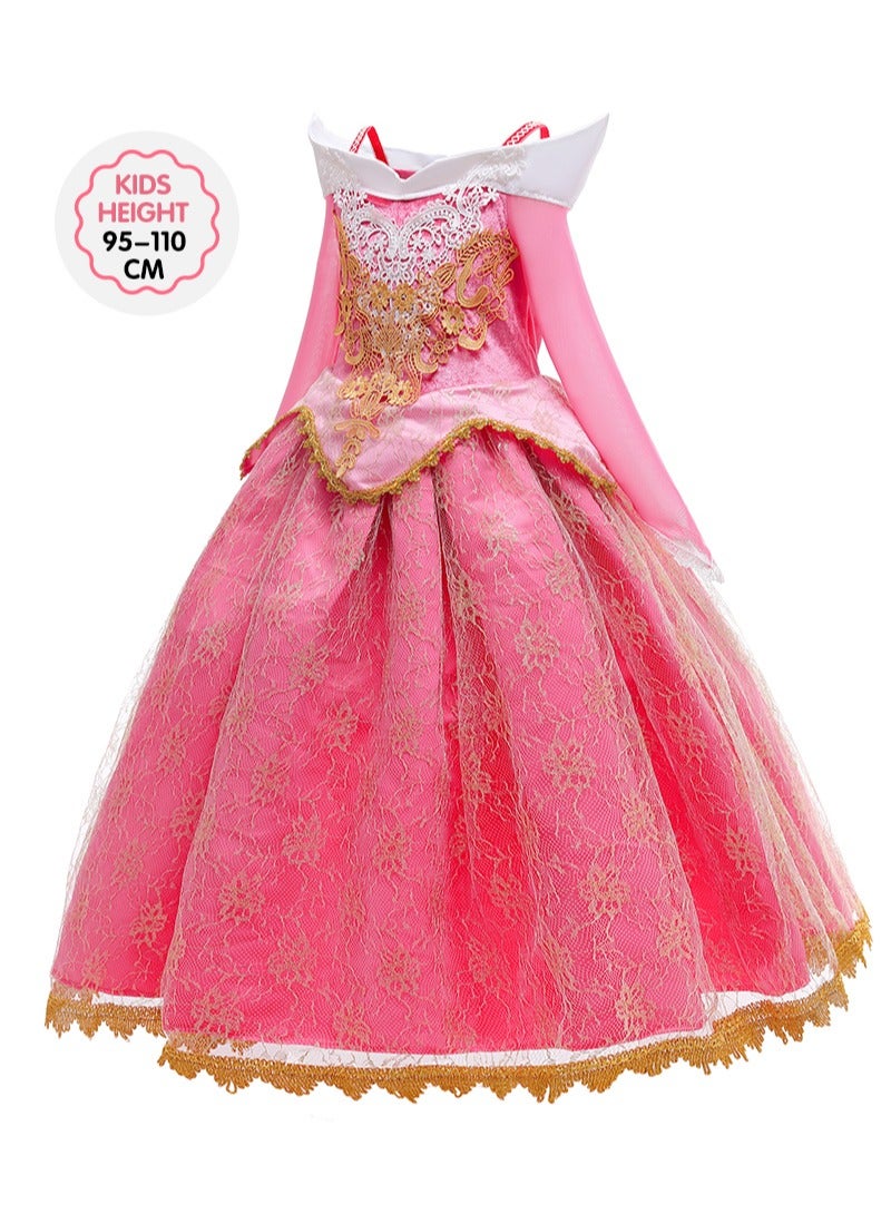 Princess Dress Clothes with Crown Gloves and Magic Wand, Pretend Princess Skirt Set for Girls Kids Suit for Evenning Party Performance 110cm Height Kids Pink - Image 5