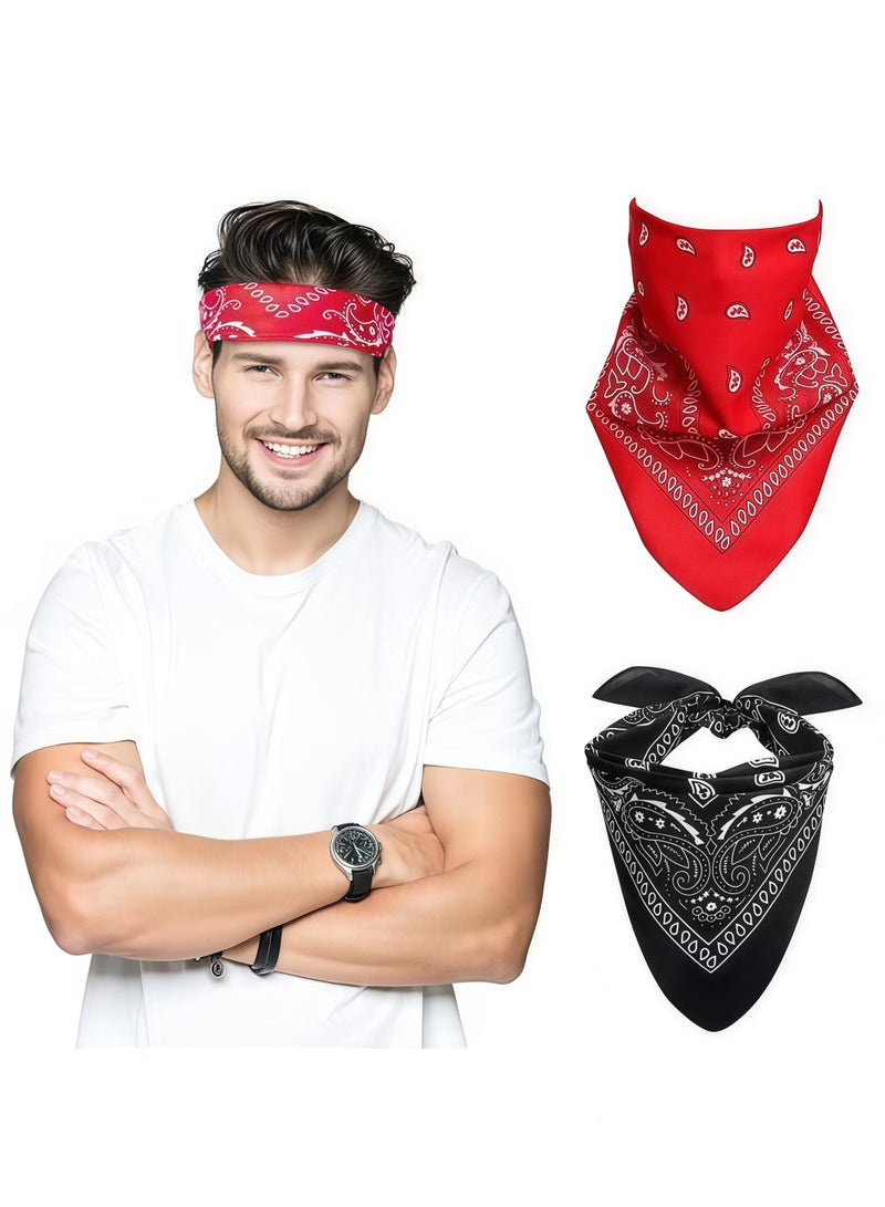 2PCS Paisley Bandanas -Head Scarf for Men and Women - Versatile Polyester-Cotton Headscarves for Parties and Cowboy Style - Image 1