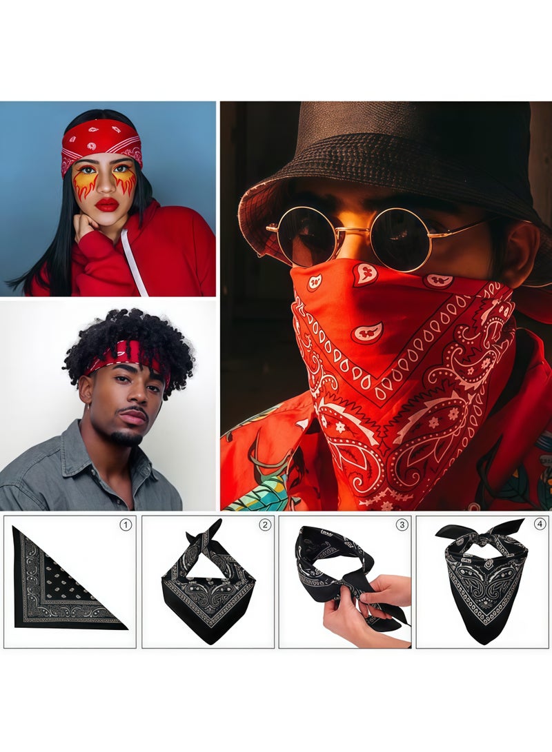 2PCS Paisley Bandanas -Head Scarf for Men and Women - Versatile Polyester-Cotton Headscarves for Parties and Cowboy Style - Image 4