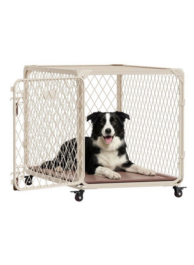 Aurapaws Dog Crate, 36 Inch Diamond Mesh Enhanced Dog Kennel with 4 Lockable Wheels, Leak-Proof Tray, Metal Cage Dog Crates for Medium, Large Dogs, Pets up 100 lbs, Ideal for Indoor Outdoor Use - Image 1