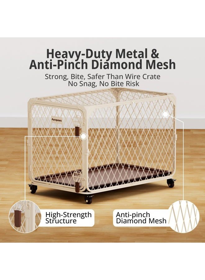Aurapaws Dog Crate, 36 Inch Diamond Mesh Enhanced Dog Kennel with 4 Lockable Wheels, Leak-Proof Tray, Metal Cage Dog Crates for Medium, Large Dogs, Pets up 100 lbs, Ideal for Indoor Outdoor Use - Image 2