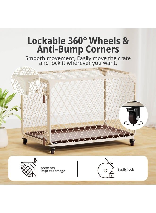 Aurapaws Dog Crate, 36 Inch Diamond Mesh Enhanced Dog Kennel with 4 Lockable Wheels, Leak-Proof Tray, Metal Cage Dog Crates for Medium, Large Dogs, Pets up 100 lbs, Ideal for Indoor Outdoor Use - Image 3