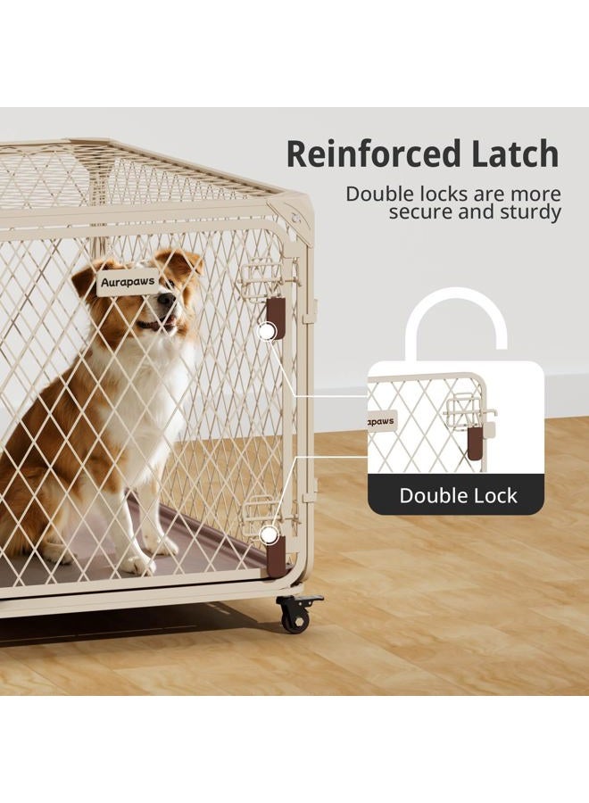 Aurapaws Dog Crate, 36 Inch Diamond Mesh Enhanced Dog Kennel with 4 Lockable Wheels, Leak-Proof Tray, Metal Cage Dog Crates for Medium, Large Dogs, Pets up 100 lbs, Ideal for Indoor Outdoor Use - Image 4