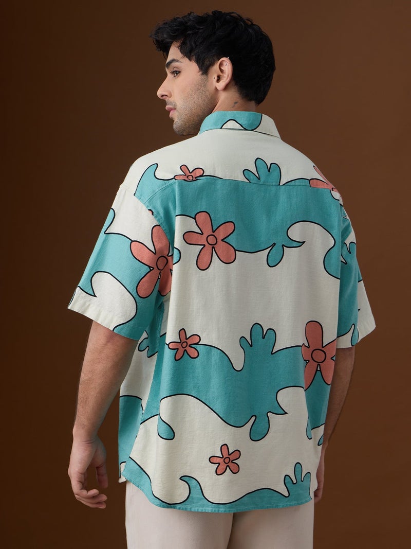 The Souled Store Scooby Doo: Mystery Machine Men and Boys Short Sleeve Spread Collar Off-White Graphic Printed Cotton Oversized Shirt - Image 5